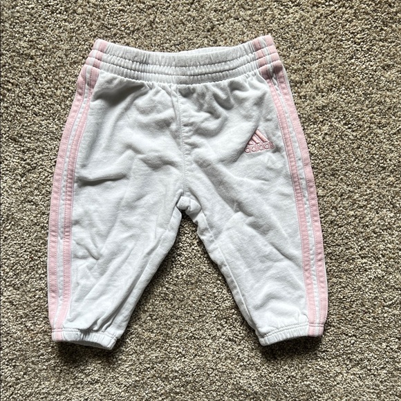 adidas Other - Adidas Baby Girl White Joggers with Pink Stripes 6 months